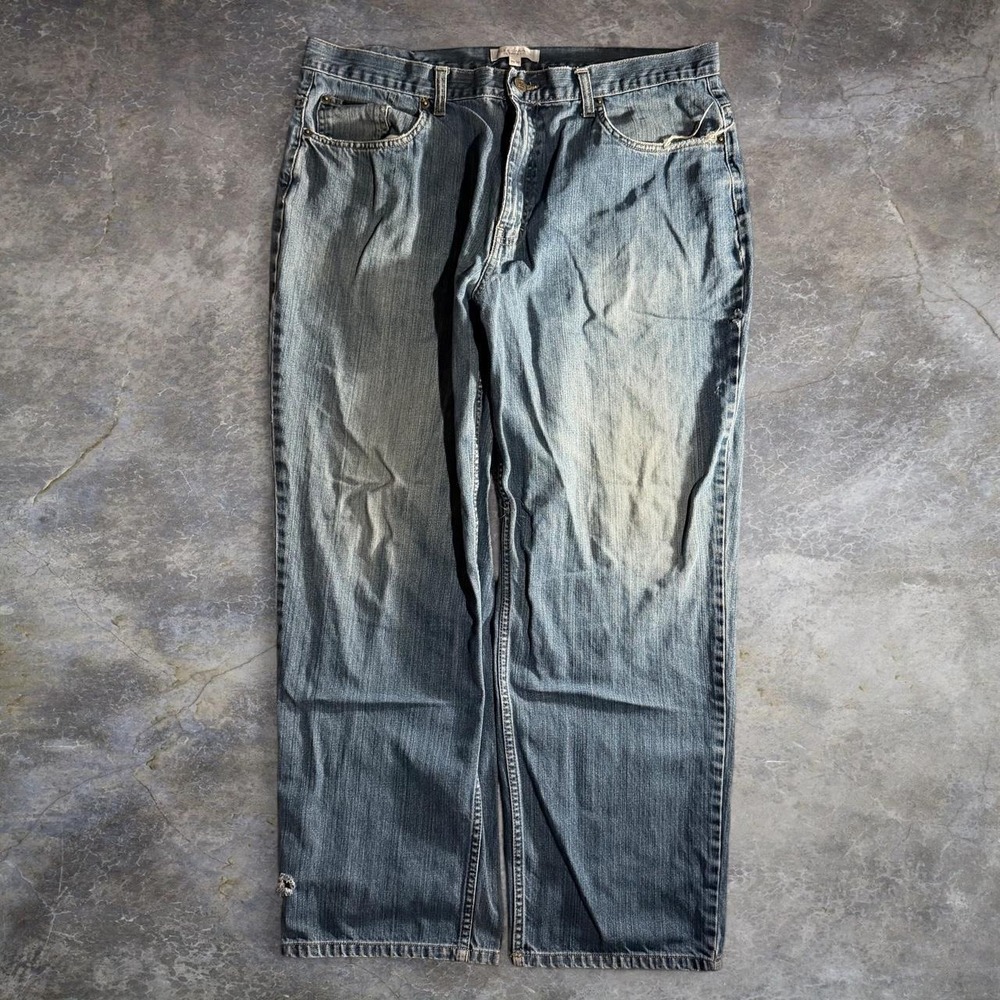 Alex Cannon Mens Y2K Baggy Loose Fit Blue Denim Jeans 38x30 Distressed Skater